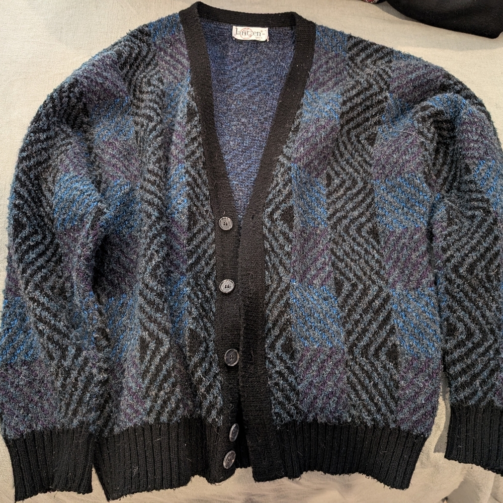 Geometric mixed pattern grandpa cardigan